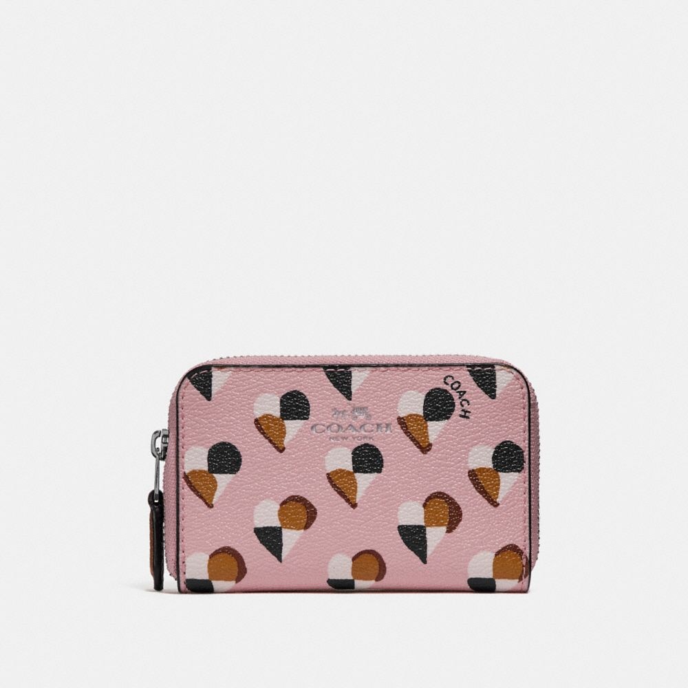 ZIP AROUND COIN CASE WITH CHECKER HEART PRINT